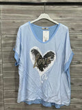 ZOT036SB Gold Heart V-Neck Cotton T-Shirt Sky Blue