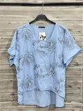 ZOT029SB Tonal Floral Cotton Top Sky Blue