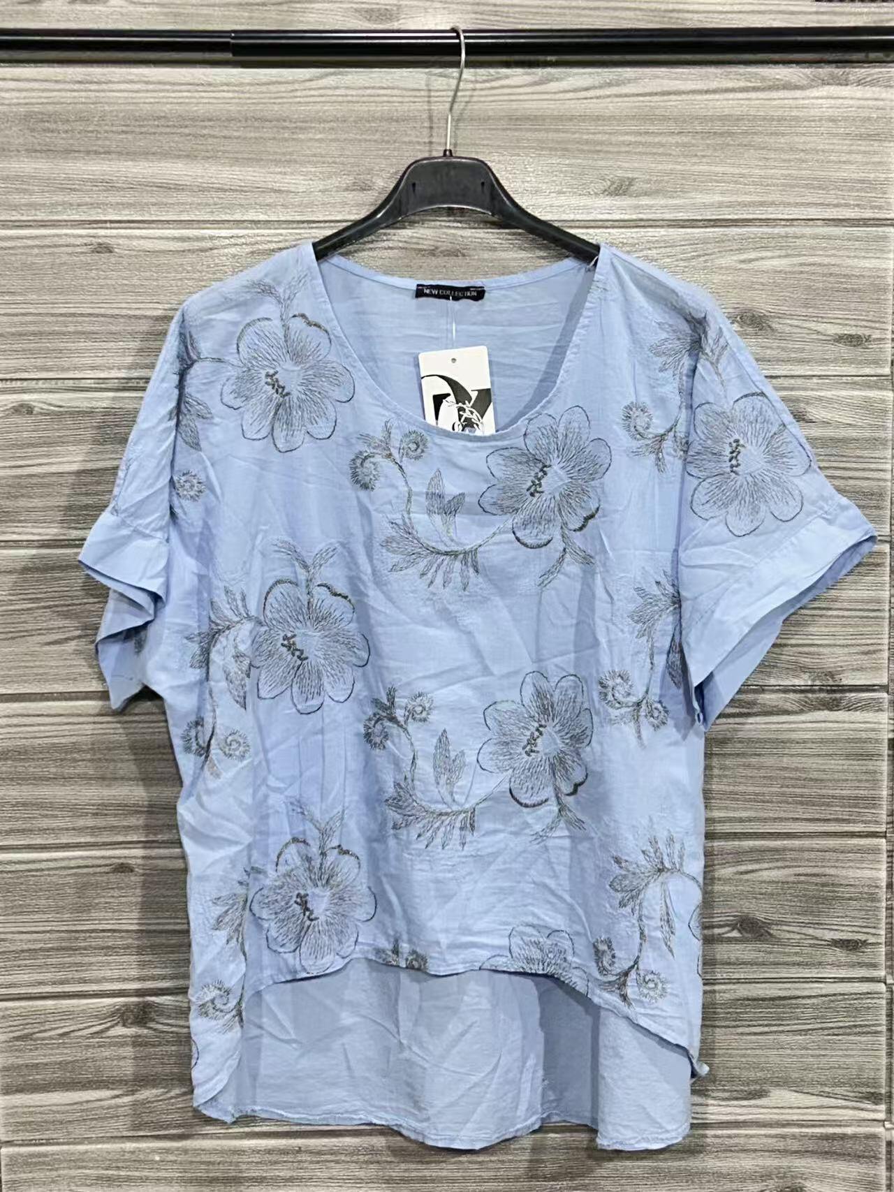 ZOT029SB Tonal Floral Cotton Top Sky Blue