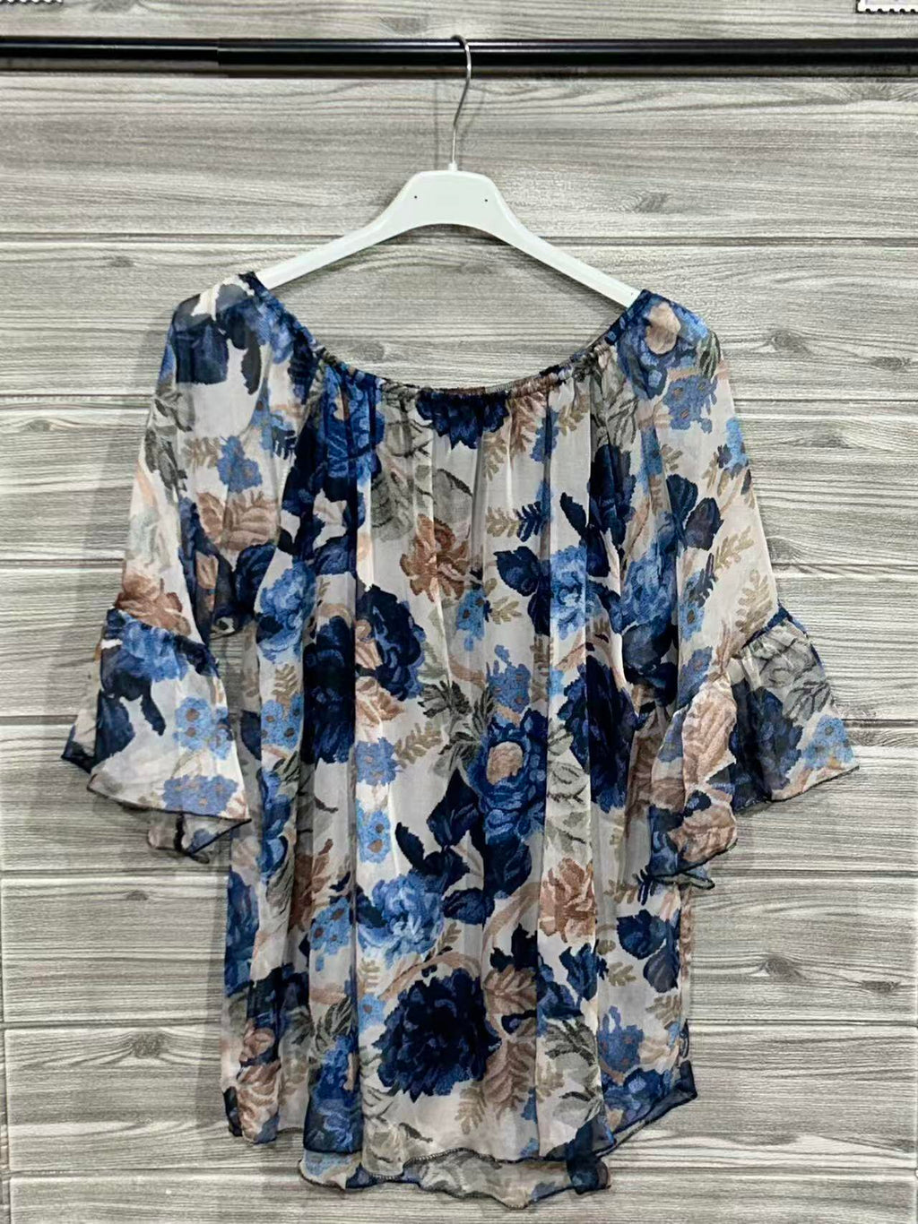 ZOT044DB Romantic Floral Cotton Top Dark Blue
