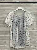 ZOT043DB Floral Off-Shoulder Cotton Top Dark Blue