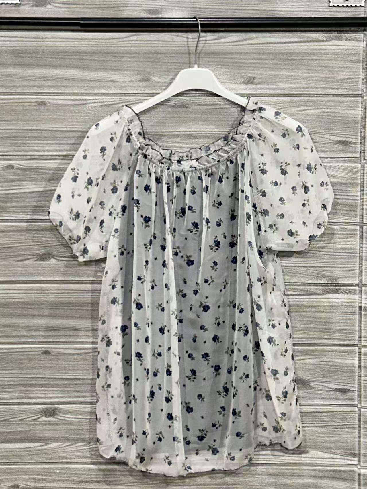 ZOT043DB Floral Off-Shoulder Cotton Top Dark Blue