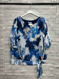 ZOT042DB Watercolor Floral Cotton Top Dark Blue