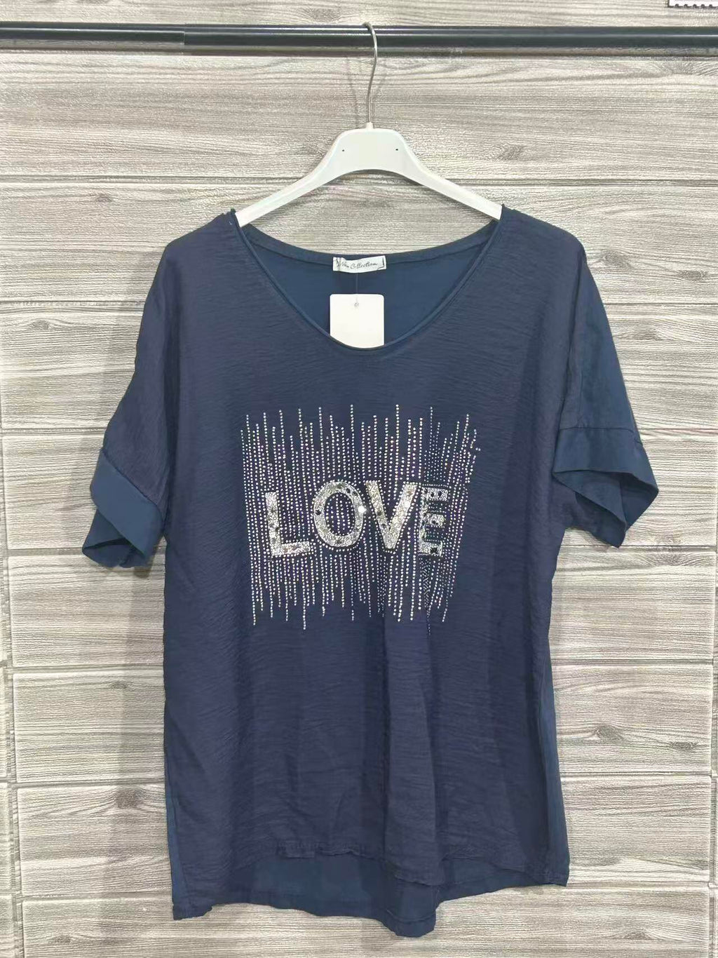 ZOT037DB Love Print Cotton T-Shirt Dark Blue