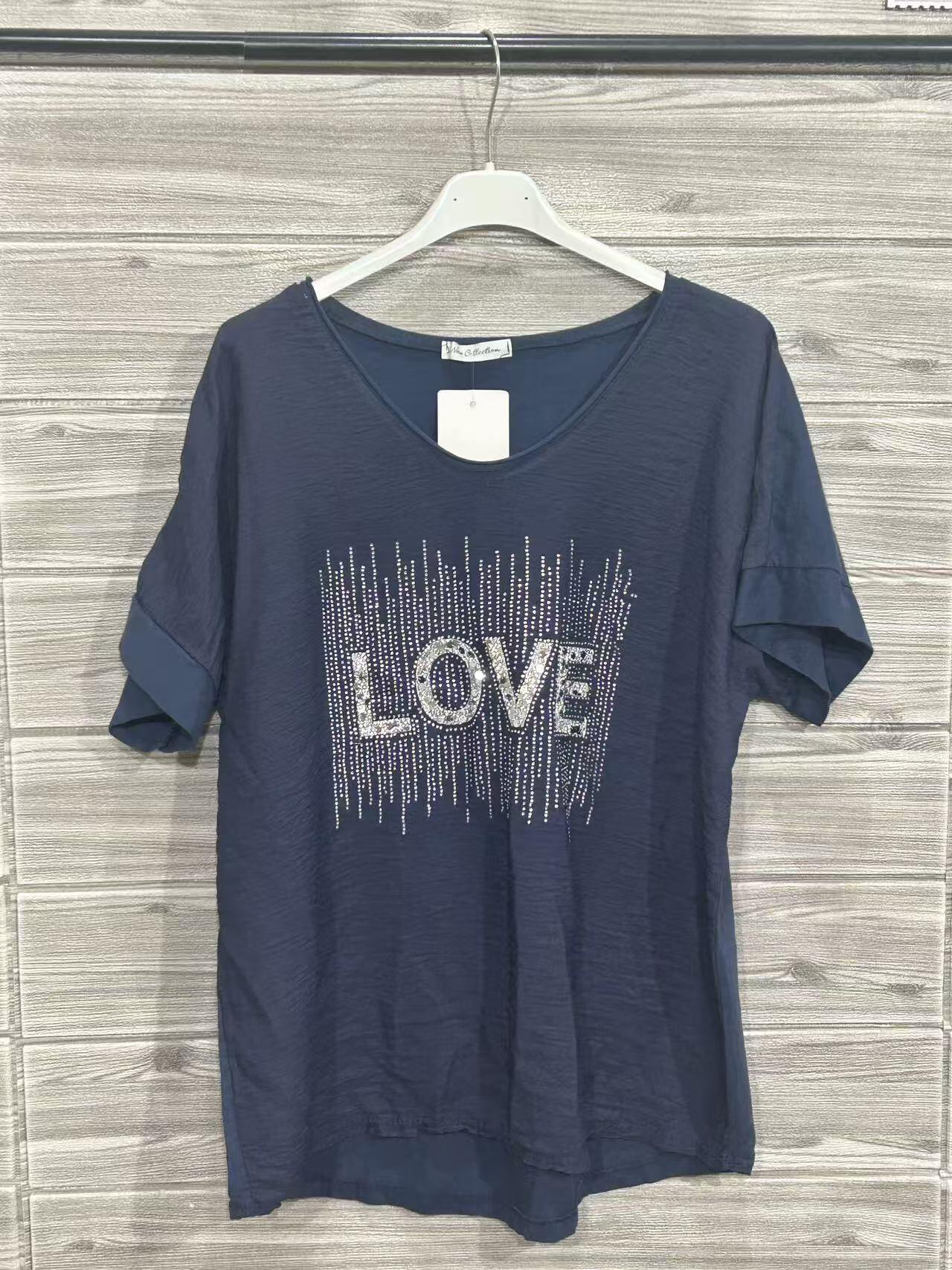 ZOT037DB Love Print Cotton T-Shirt Dark Blue