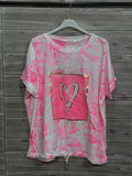 ZOT048BH Heart Tie-Dye Cotton T-Shirt Blush