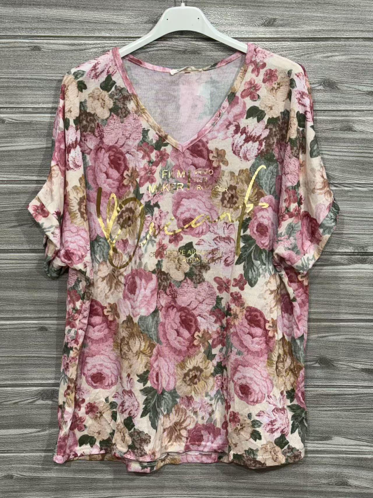 ZOT040BH Pink Floral Cotton Top Blush