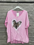 ZOT036BH Gold Heart V-Neck Cotton T-Shirt Blush