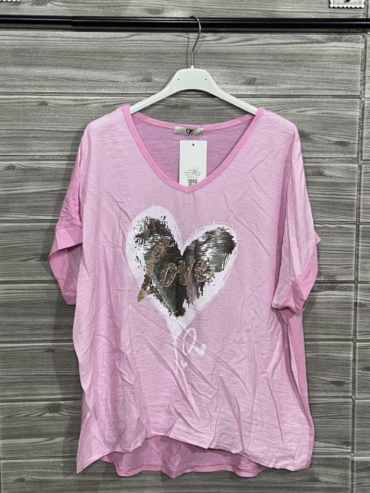 ZOT036BH Gold Heart V-Neck Cotton T-Shirt Blush