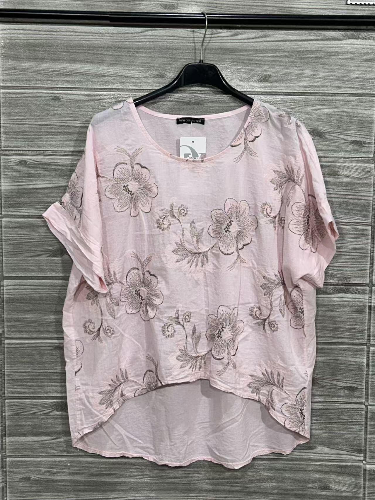 ZOT029BH Tonal Floral Cotton Top Blush
