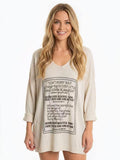 ZOT077EC Poetry Print Cotton Top Ecru