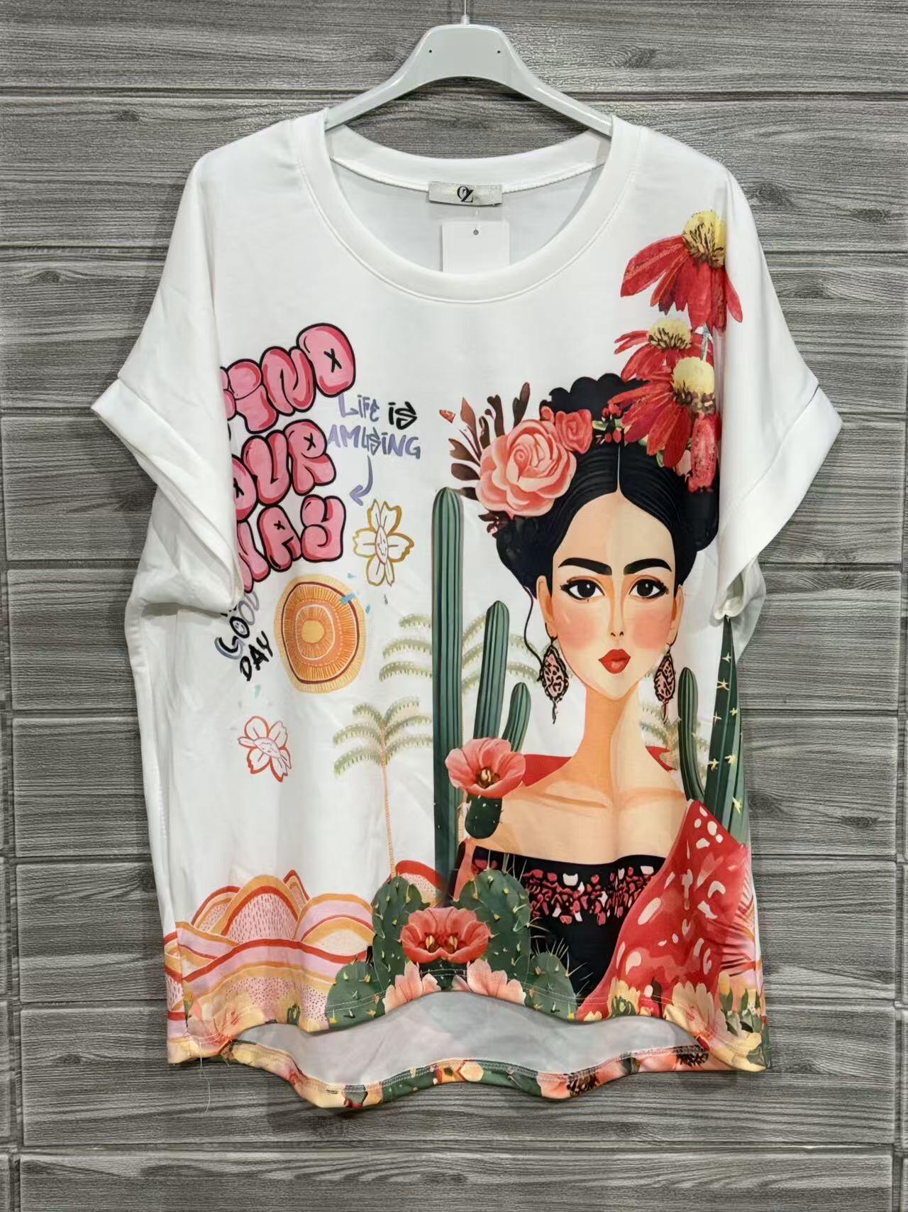 ZOT046EC Girl Print Cotton T-Shirt Ecru