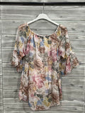 ZOT044EC Romantic Floral Cotton Top Ecru