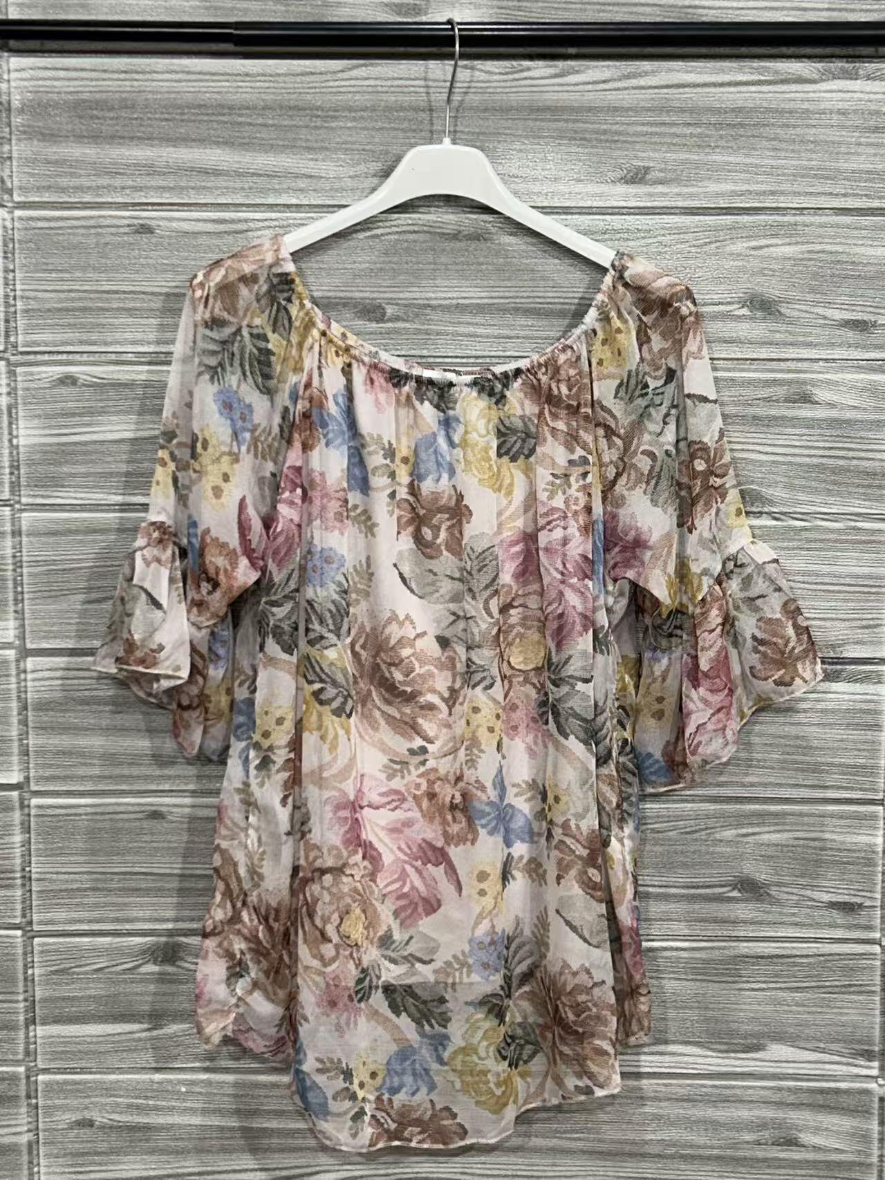 ZOT044EC Romantic Floral Cotton Top Ecru