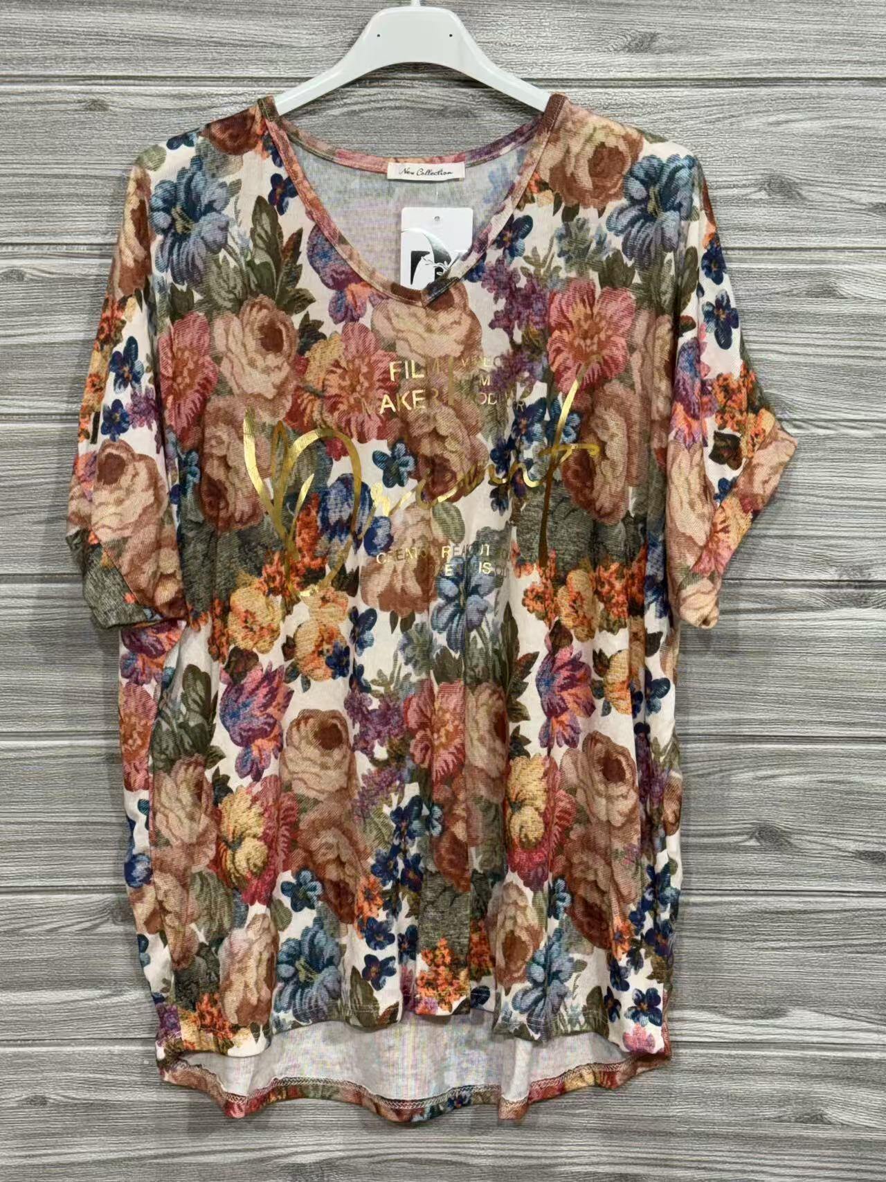 ZOT040EC Pink Floral Cotton Top Ecru