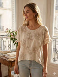 ZOT029EC Tonal Floral Cotton Top Ecru