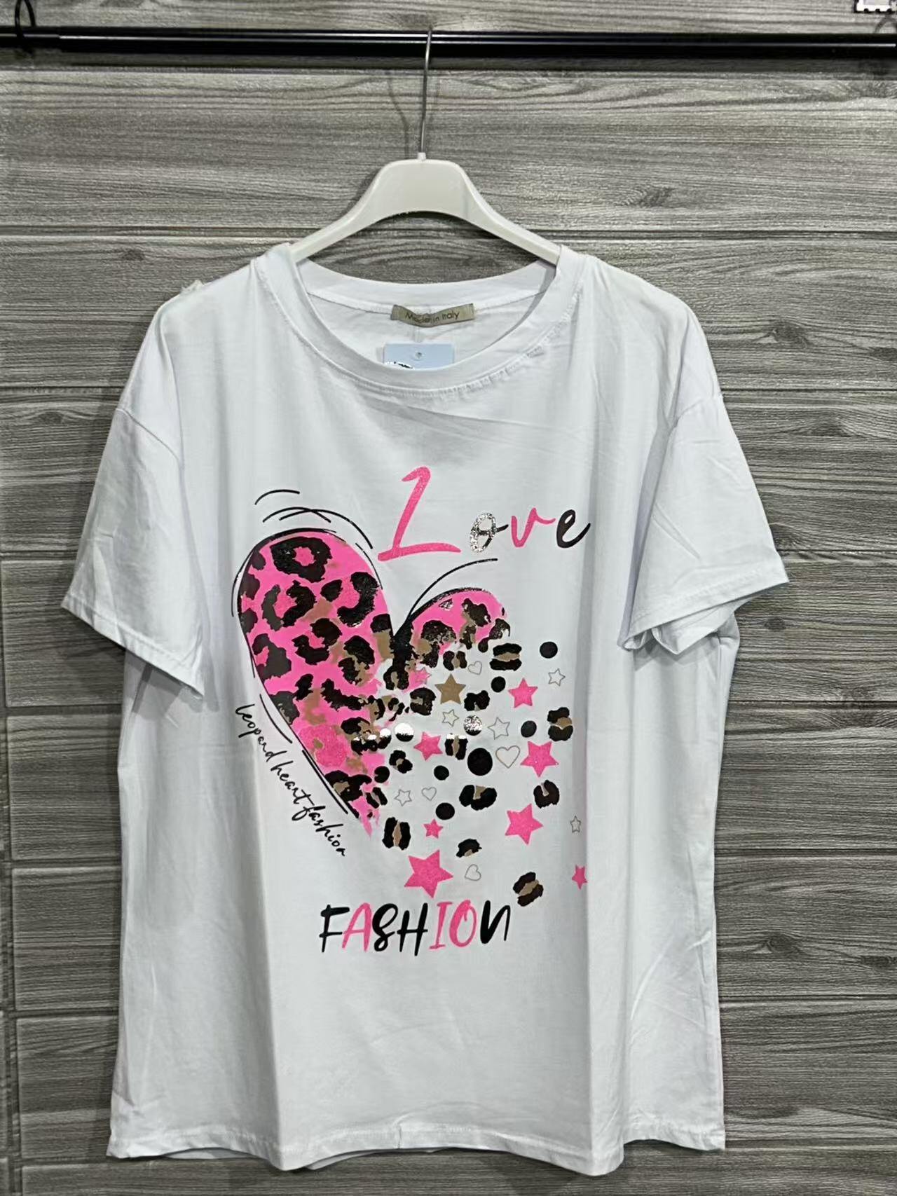 ZOT069FX Floral Heart Cotton T-Shirt Fuchsia