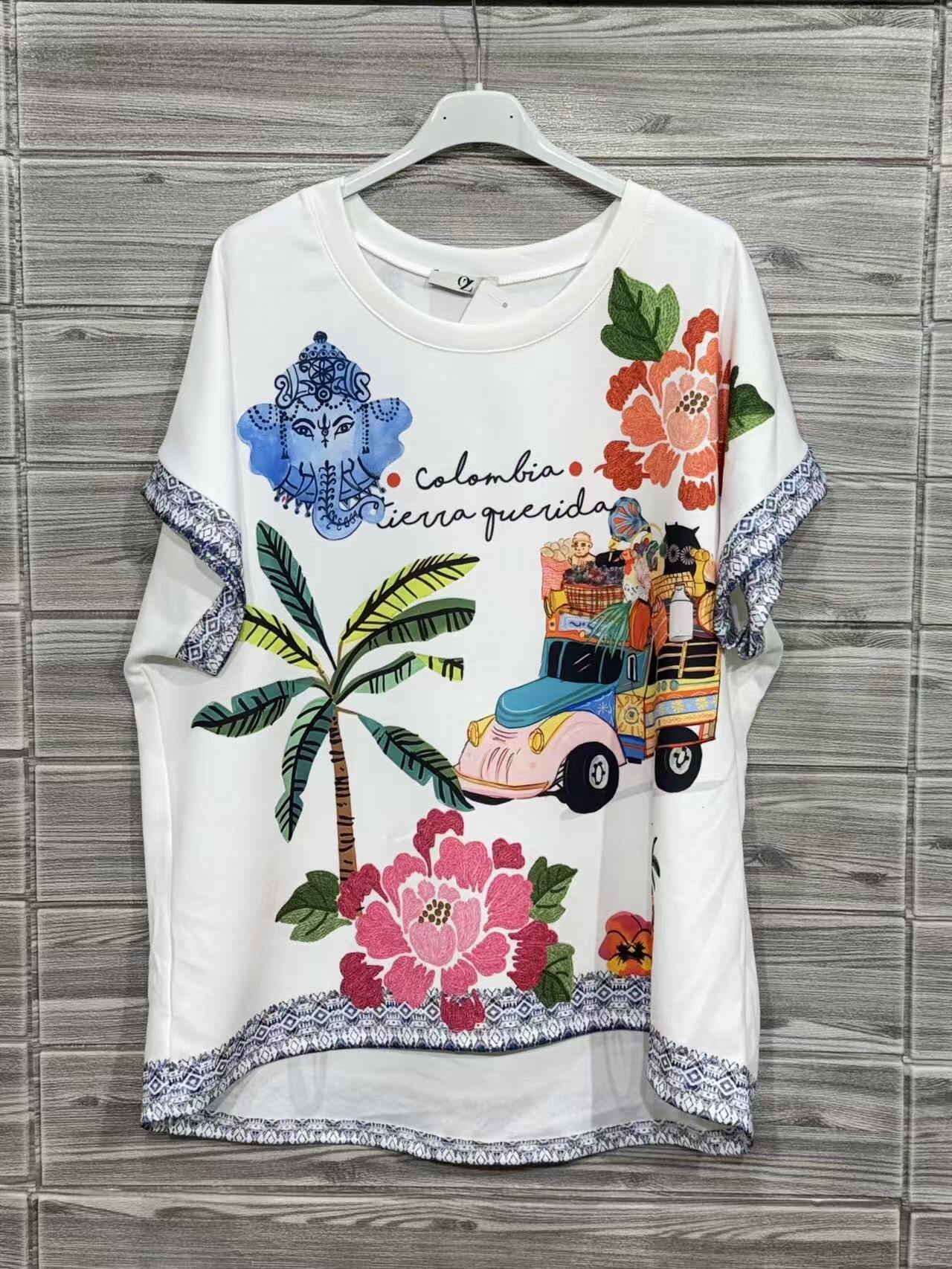 ZOT046IV Girl Print Cotton T-Shirt Ivory