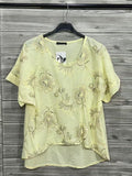 ZOT029LY Tonal Floral Cotton Top Light Yellow