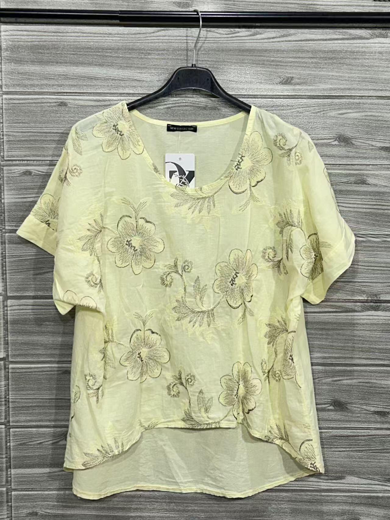 ZOT029LY Tonal Floral Cotton Top Light Yellow