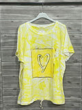 ZOT048YL Heart Tie-Dye Cotton T-Shirt Yellow