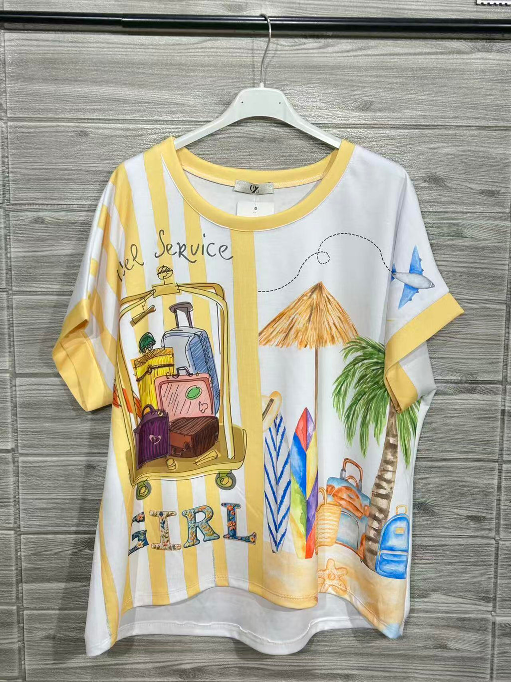 ZOT046YL Girl Print Cotton T-Shirt Yellow