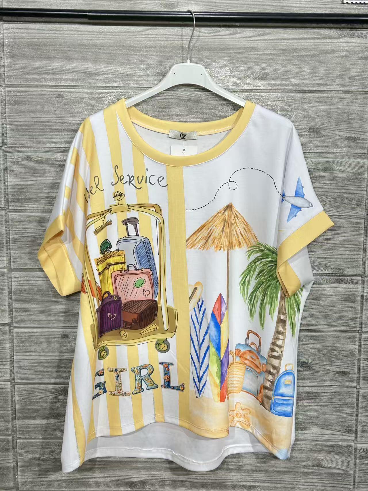 ZOT046YL Girl Print Cotton T-Shirt Yellow
