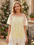 ZOT043YL Floral Off-Shoulder Cotton Top Yellow