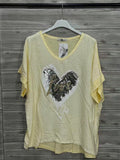 ZOT036YL Gold Heart V-Neck Cotton T-Shirt Yellow