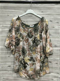 ZOT044KH Romantic Floral Cotton Top Khaki