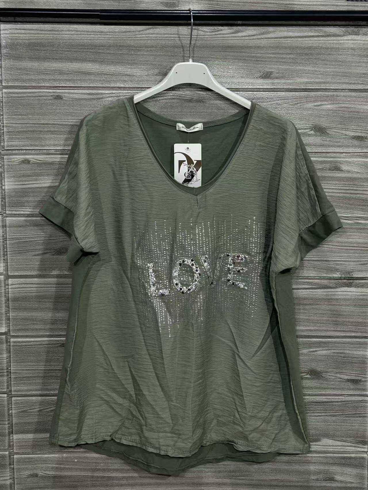 ZOT037KH Love Print Cotton T-Shirt Khaki