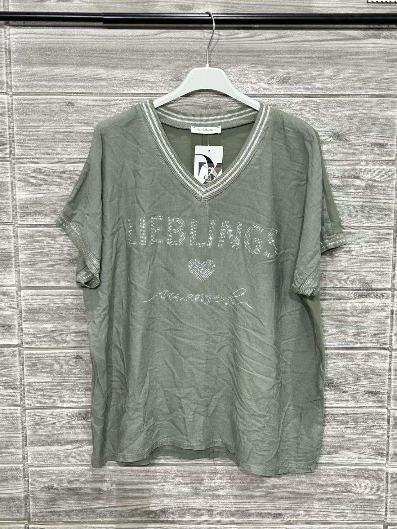 ZOT034KH V-Neck Cotton T-Shirt Khaki