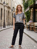 ZOT078BK Abstract Mixed Cotton T-Shirt Black
