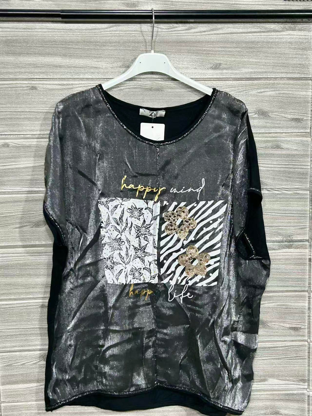 ZOT078BK Abstract Mixed Cotton T-Shirt Black