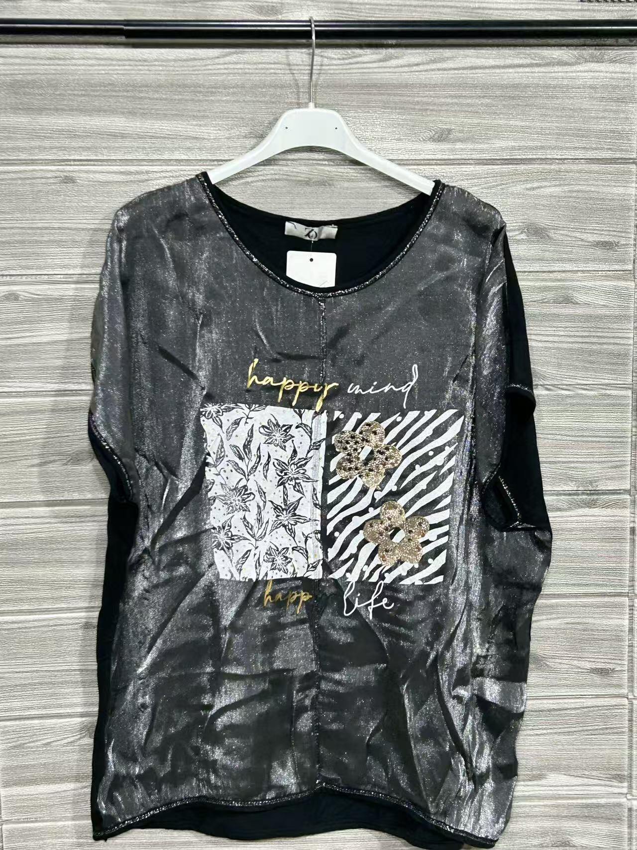 ZOT078BK Abstract Mixed Cotton T-Shirt Black