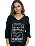 ZOT077BK Poetry Print Cotton Top Black