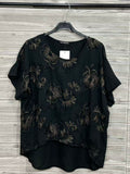 ZOT029BK Tonal Floral Cotton Top Black