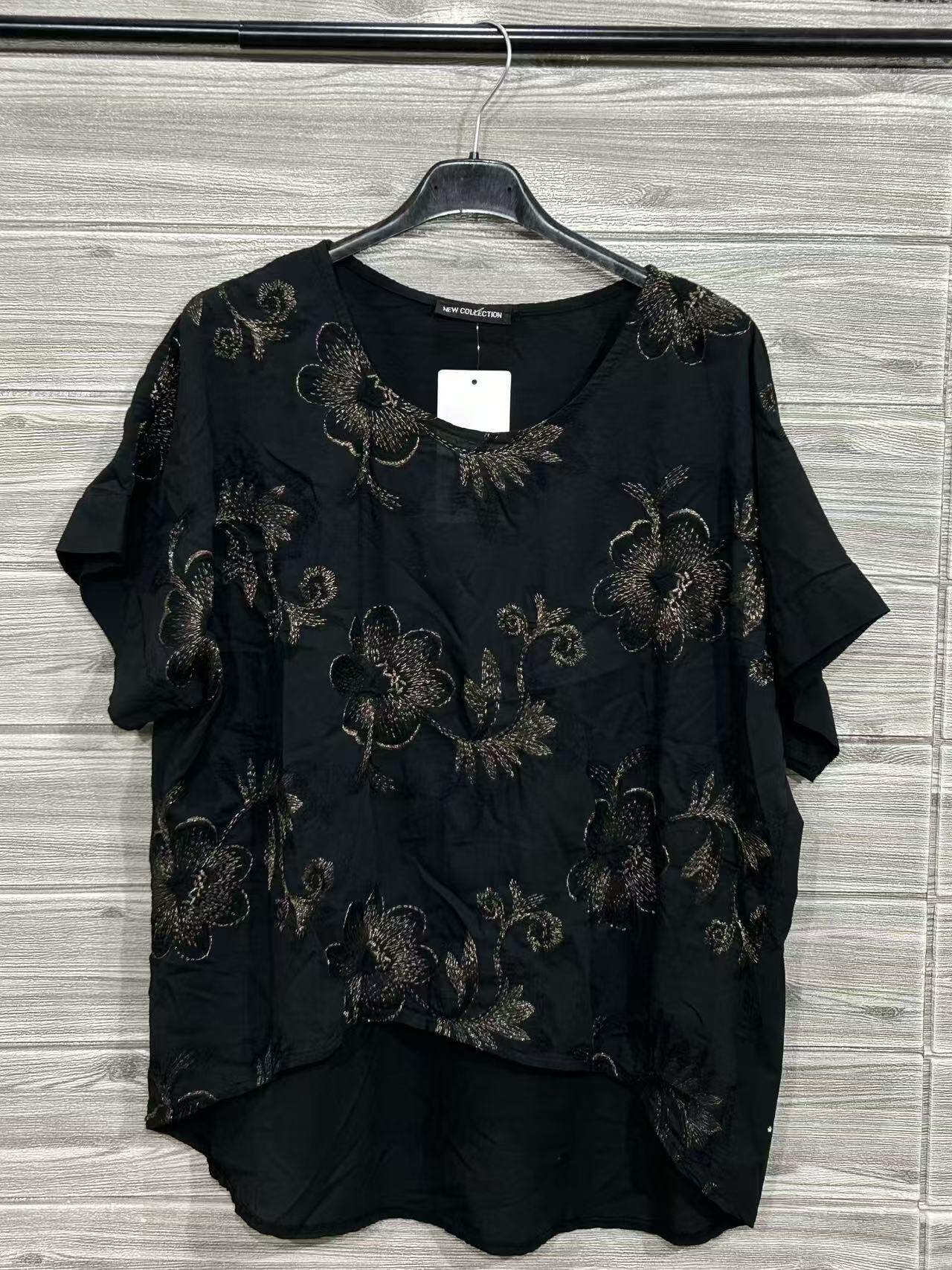 ZOT029BK Tonal Floral Cotton Top Black
