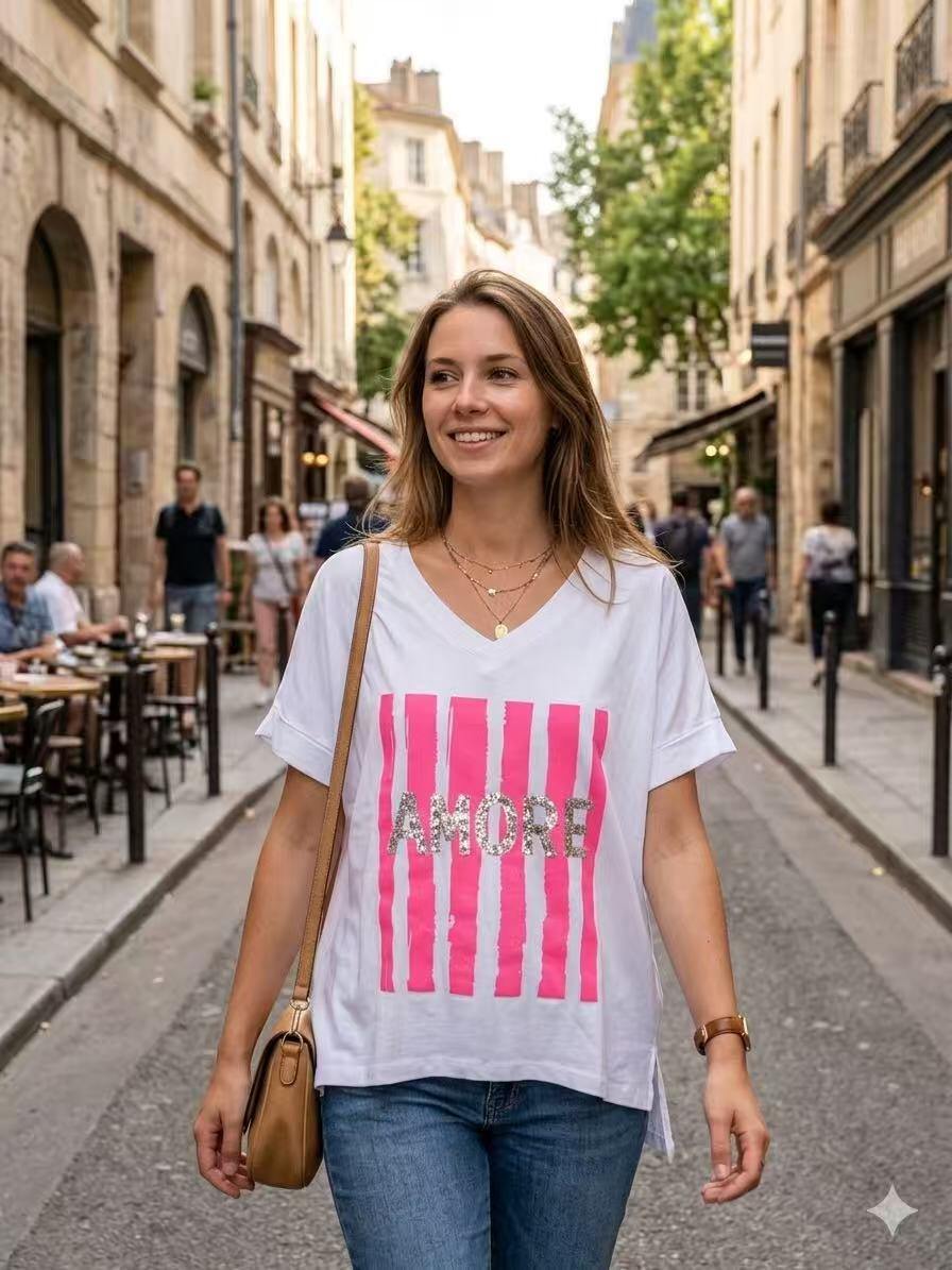 ZOT003RF Born Print Cotton T-Shirt Rose Fluo