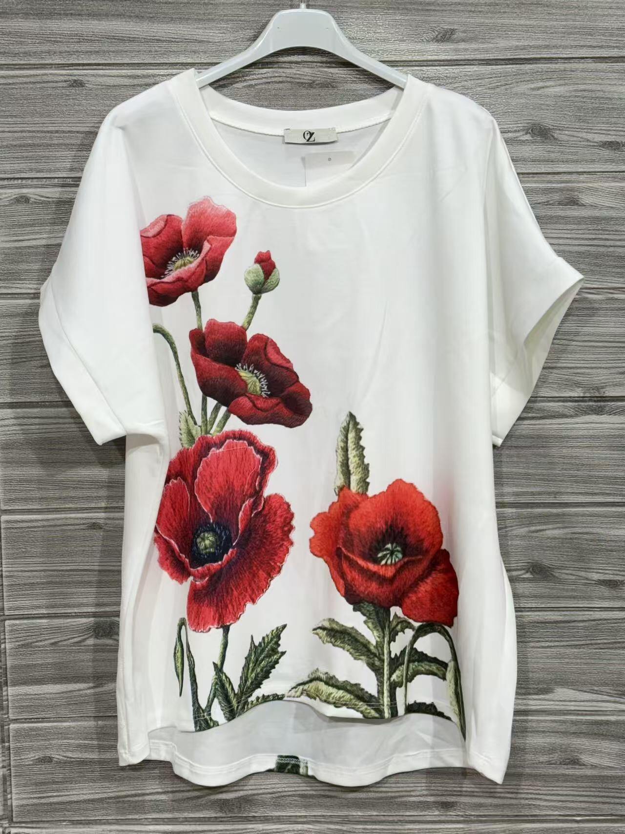 ZOT046RC Girl Print Cotton T-Shirt Rouge Clair