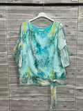 ZOT042VD Watercolor Floral Cotton Top Vert D Eau