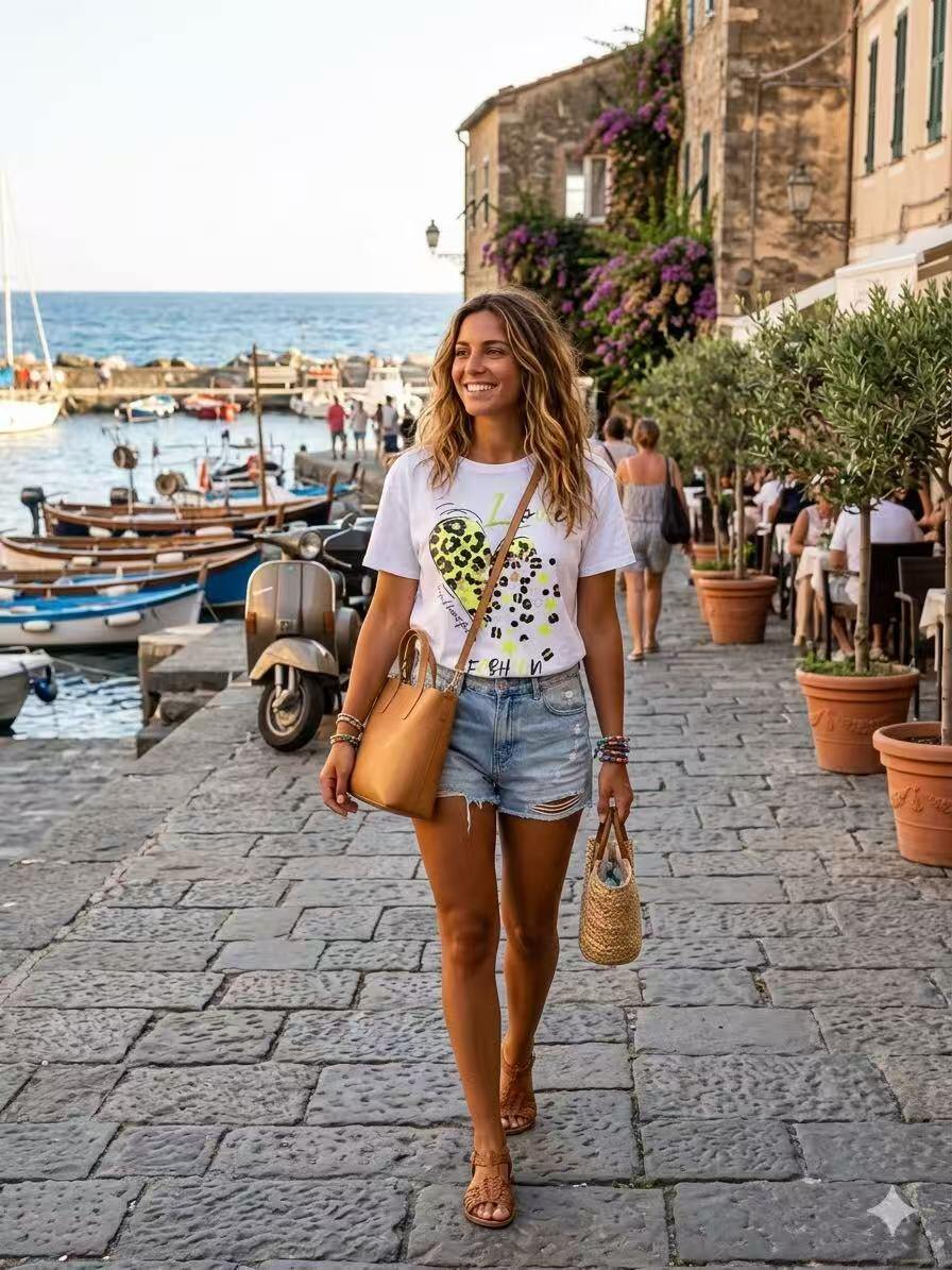 ZOT069VP Floral Heart Cotton T-Shirt Vert Pomme