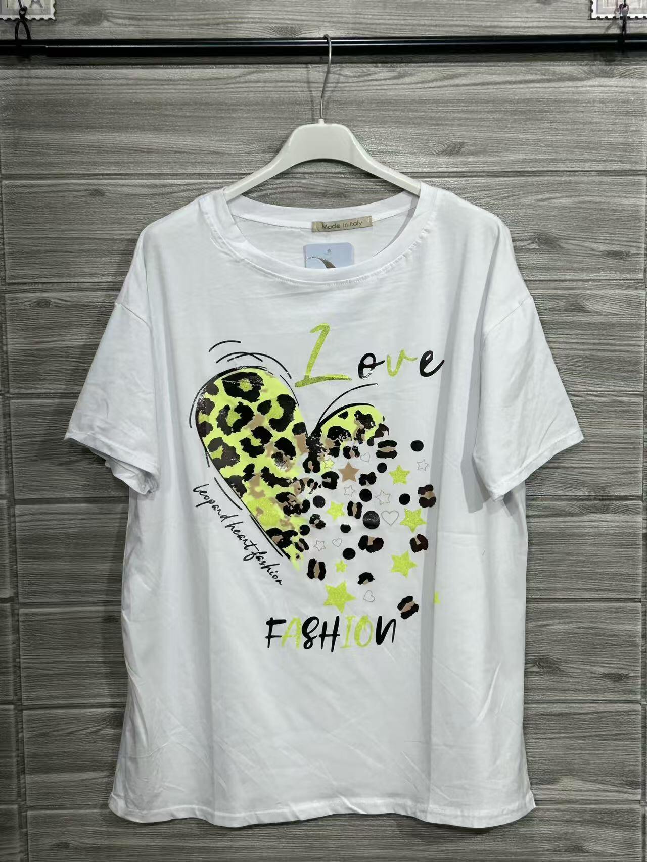ZOT069VP Floral Heart Cotton T-Shirt Vert Pomme