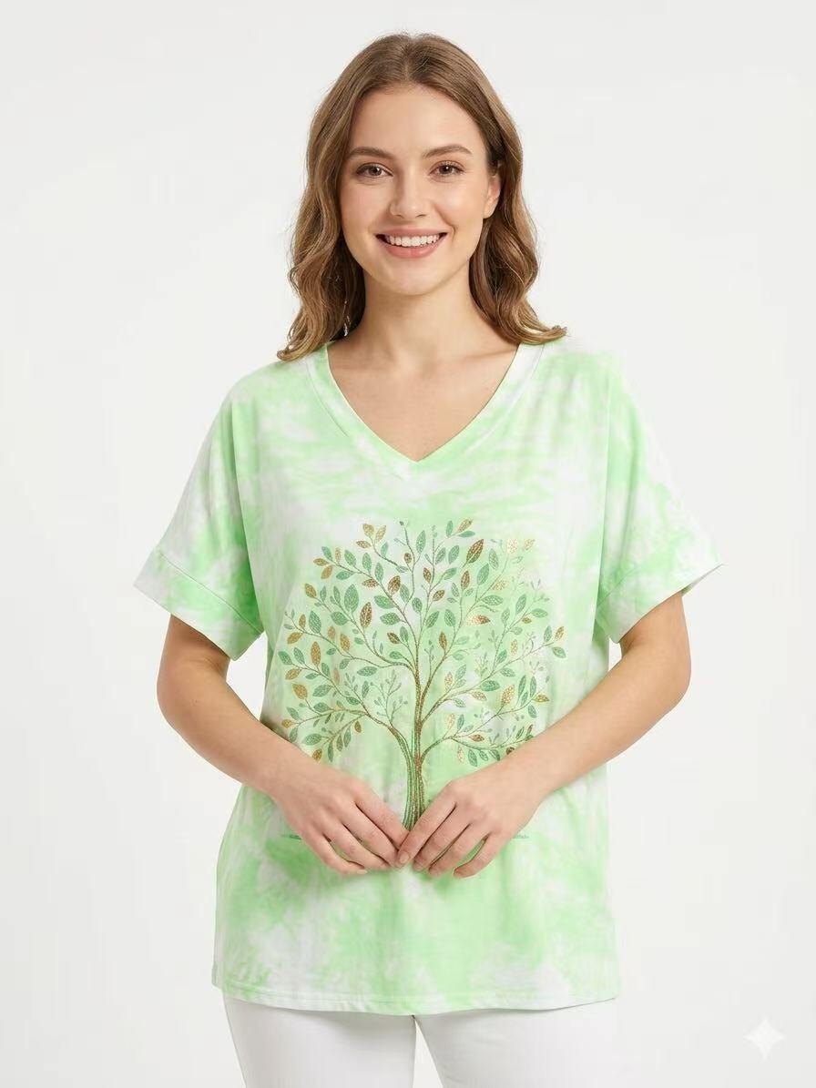 ZOT049VP Tie-Dye Butterfly Cotton T-Shirt Vert Pomme
