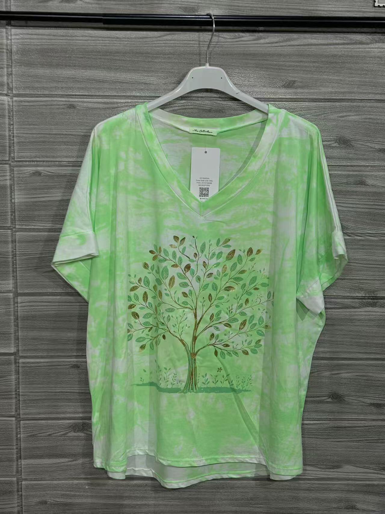 ZOT049VP Tie-Dye Butterfly Cotton T-Shirt Vert Pomme
