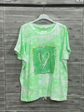 ZOT048VP Heart Tie-Dye Cotton T-Shirt Vert Pomme