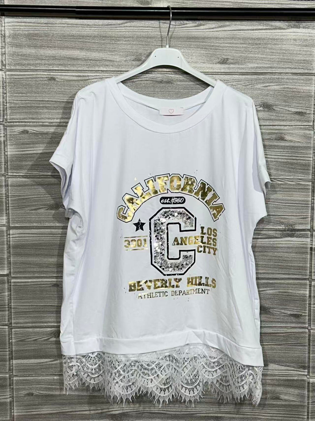 ZOT012WH Letter C Cotton T-Shirt with Lace White