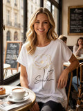 ZOT011WH Gold Butterfly Cotton T-Shirt with Lace White