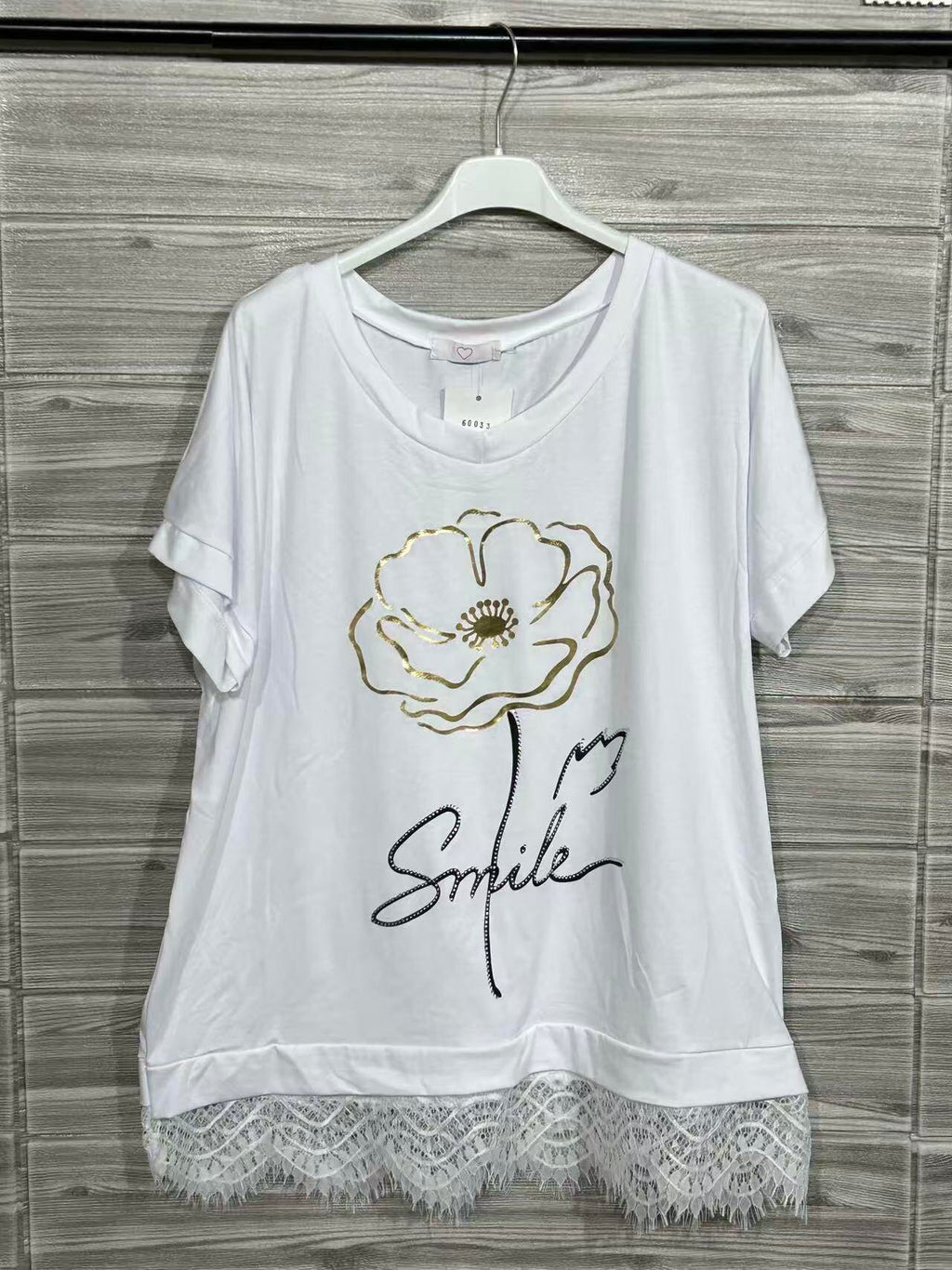 ZOT011WH Gold Butterfly Cotton T-Shirt with Lace White