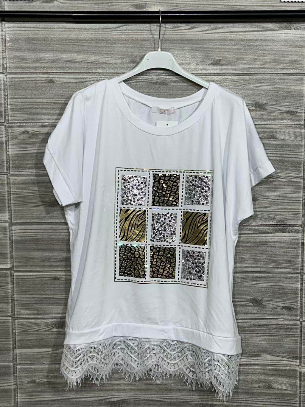 ZOT007WH Photo Collage Cotton T-Shirt with Lace White